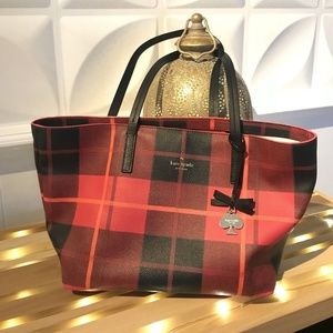 Kate Spade Ryan Plaid Tote- red & black plaid hand